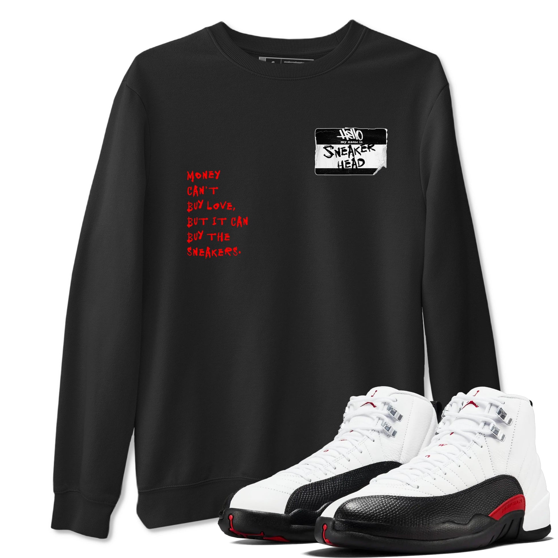 Air Jordan 12 Retro Taxi Flip shirts to match jordans Sneakerhead Badge sneaker match tees 12s Red Taxi SNRT sneaker release Tees unisex cotton Black 1 crew neck shirt