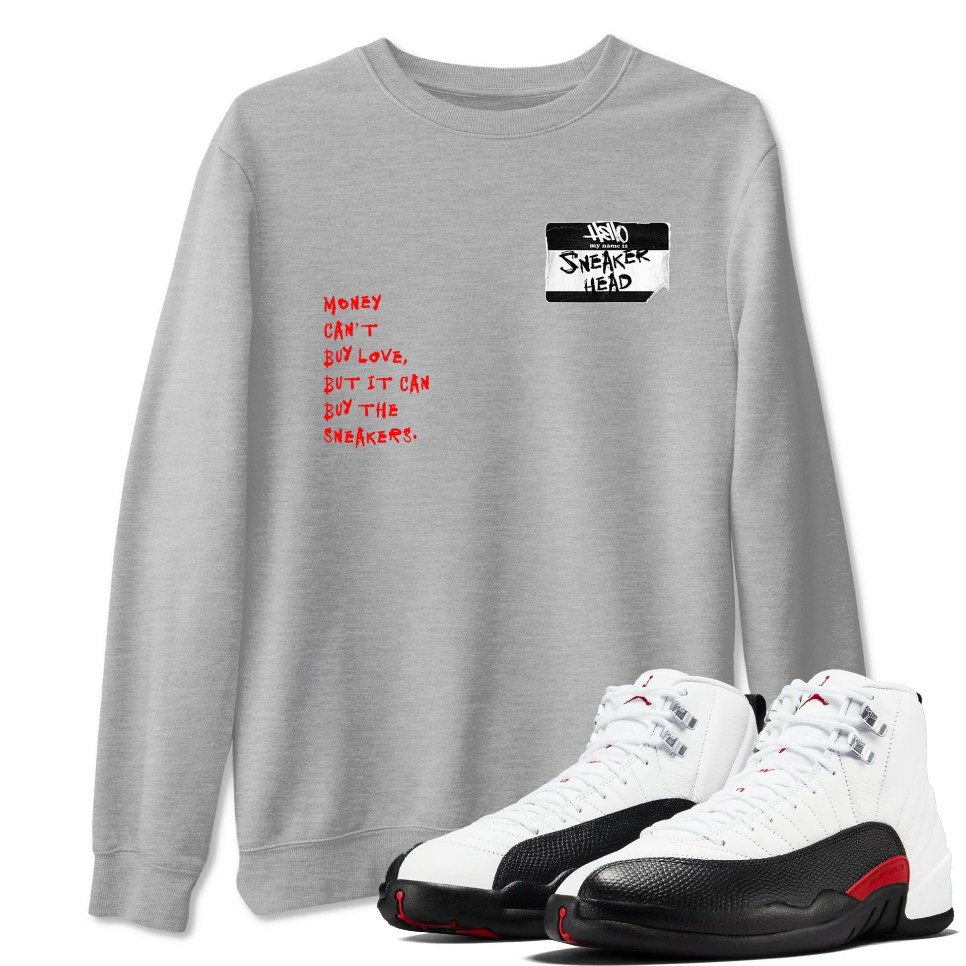 Air Jordan 12 Retro Taxi Flip shirts to match jordans Sneakerhead Badge sneaker match tees 12s Red Taxi SNRT sneaker release Tees unisex cotton Heather Grey 1 crew neck shirt