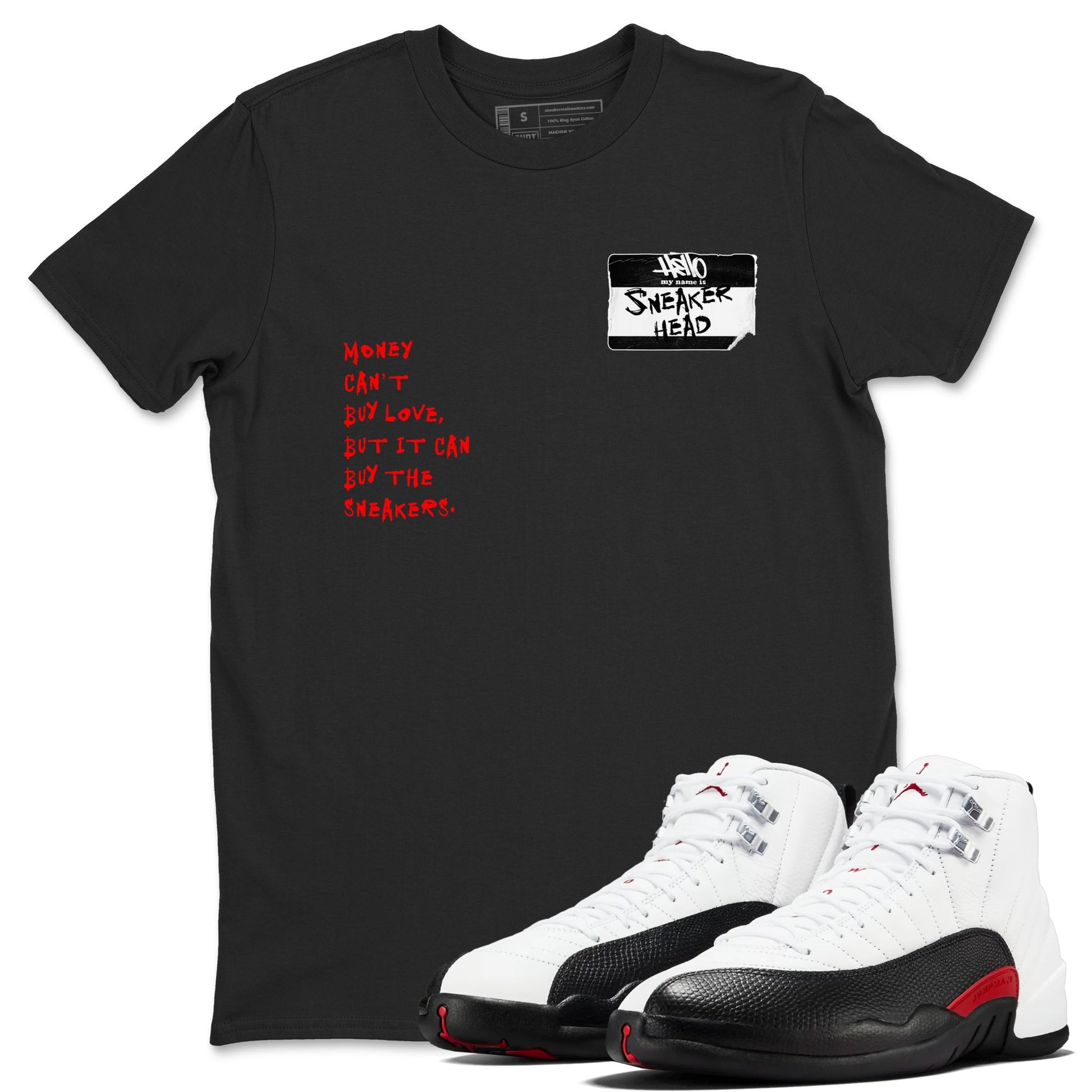 Air Jordan 12 Retro Taxi Flip shirts to match jordans Sneakerhead Badge sneaker match tees 12s Red Taxi SNRT sneaker release Tees unisex cotton Black 1 crew neck shirt