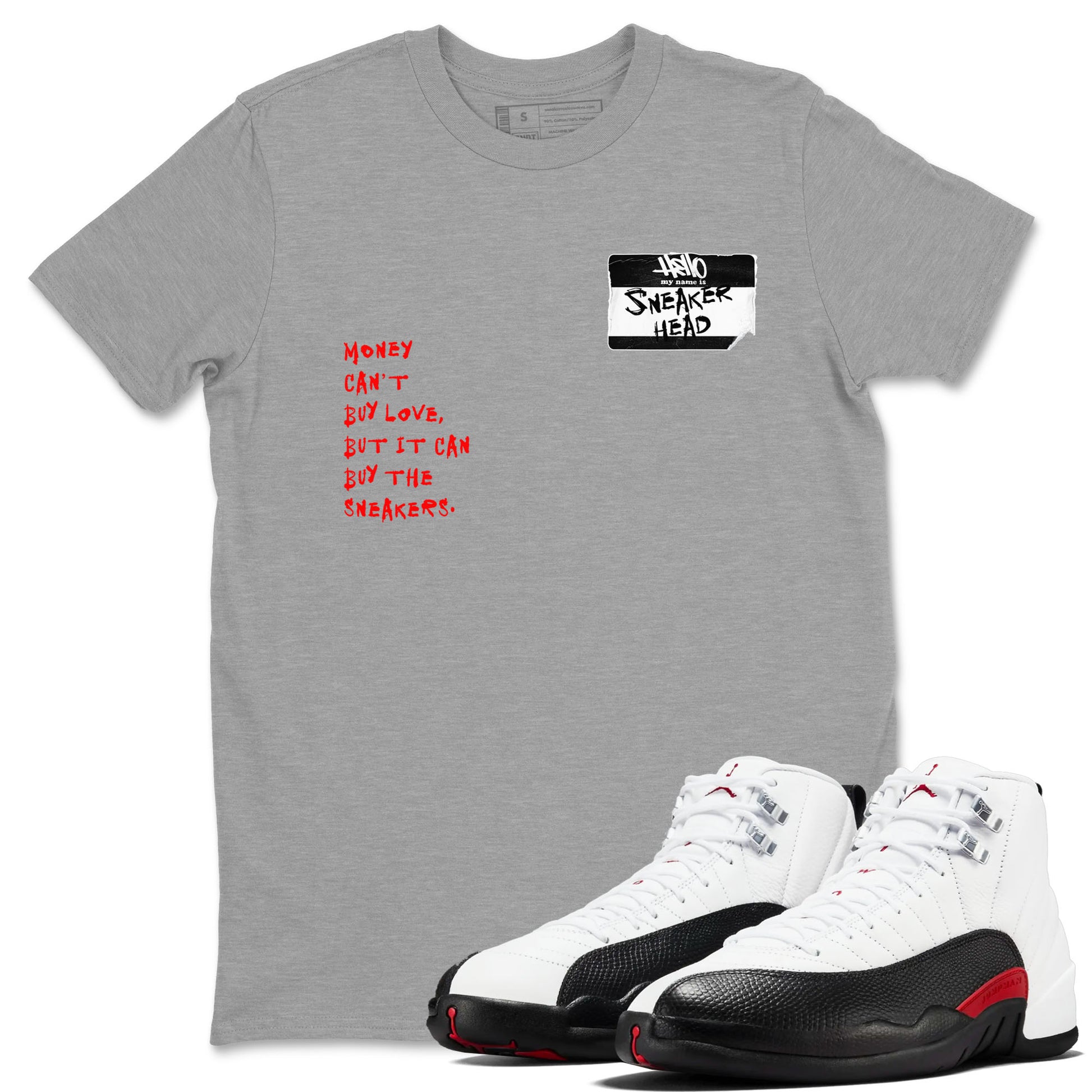 Air Jordan 12 Retro Taxi Flip shirts to match jordans Sneakerhead Badge sneaker match tees 12s Red Taxi SNRT sneaker release Tees unisex cotton Heather Grey 1 crew neck shirt