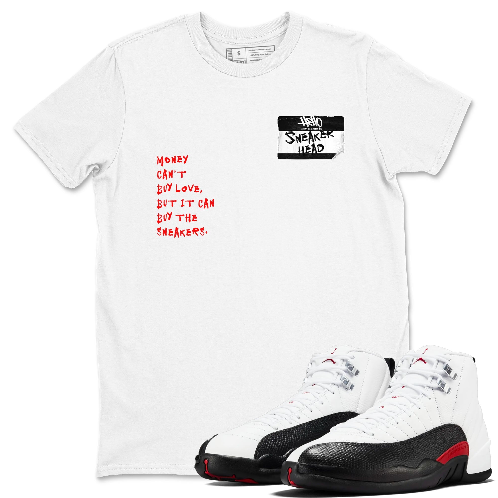 Air Jordan 12 Retro Taxi Flip shirts to match jordans Sneakerhead Badge sneaker match tees 12s Red Taxi SNRT sneaker release Tees unisex cotton White 1 crew neck shirt
