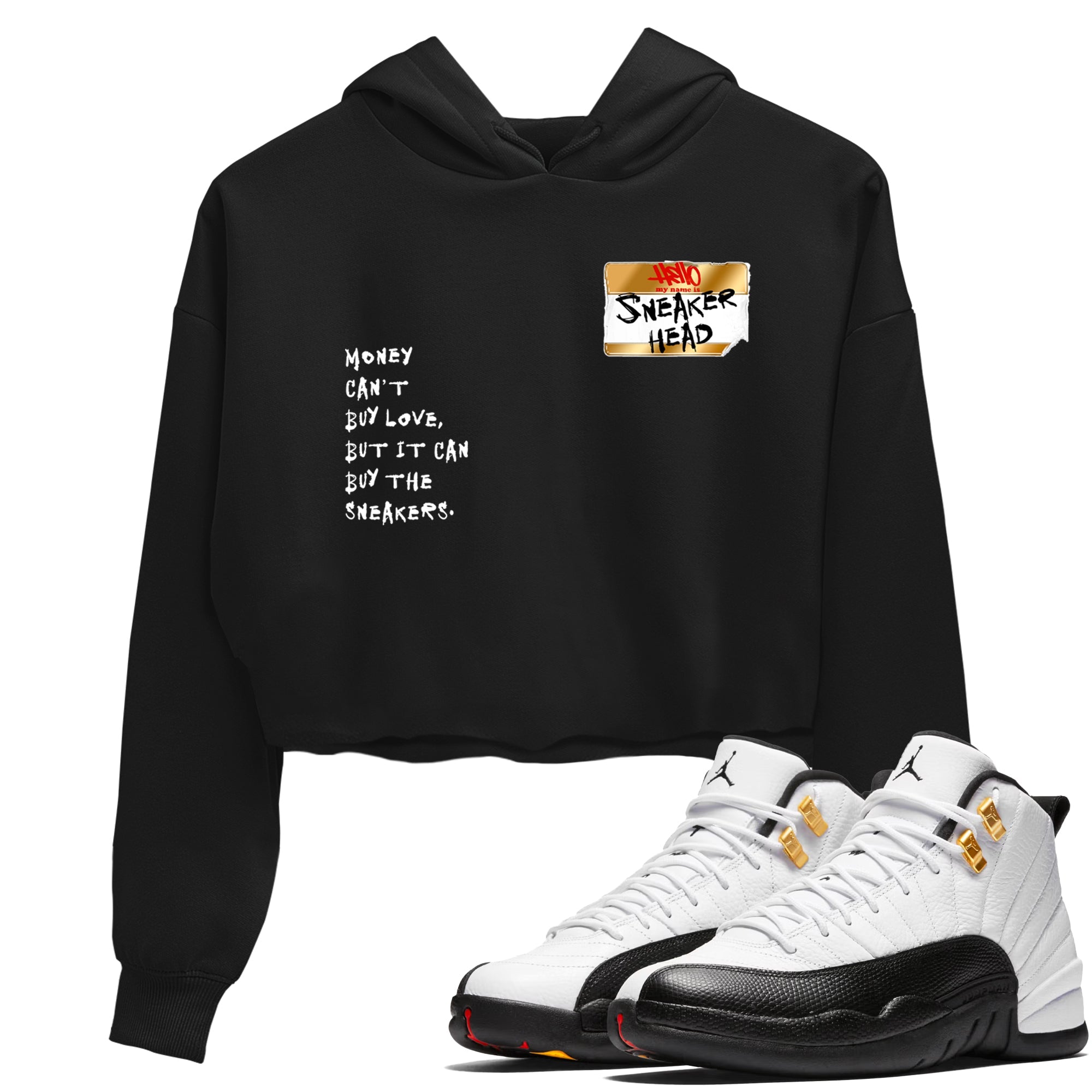 Sneaker match tees – Sneaker Tees To Match Air Jordan 12 Taxi Shoes – Sneakerhead Badge Crop T-Shirt Black 1