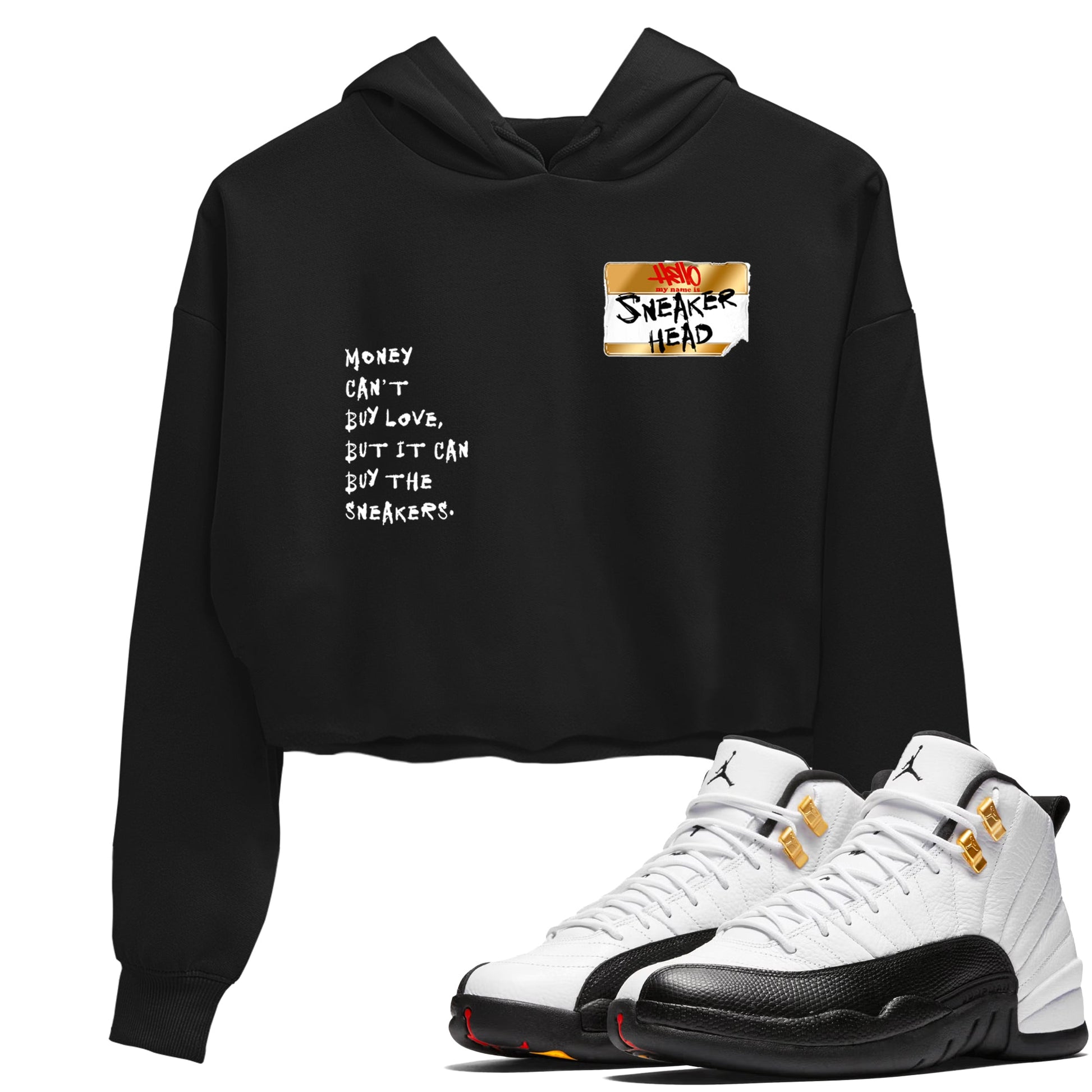 Sneaker match tees – Sneaker Tees To Match Air Jordan 12 Taxi Shoes – Sneakerhead Badge Crop T-Shirt Black 1