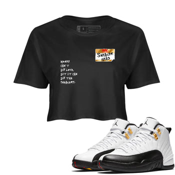 Sneaker match tees – Sneaker Tees To Match Air Jordan 12 Taxi Shoes – Sneakerhead Badge Crop T-Shirt Black 1