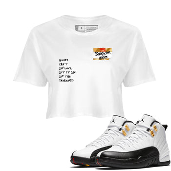 Sneaker match tees – Sneaker Tees To Match Air Jordan 12 Taxi Shoes – Sneakerhead Badge Crop T-Shirt White 1