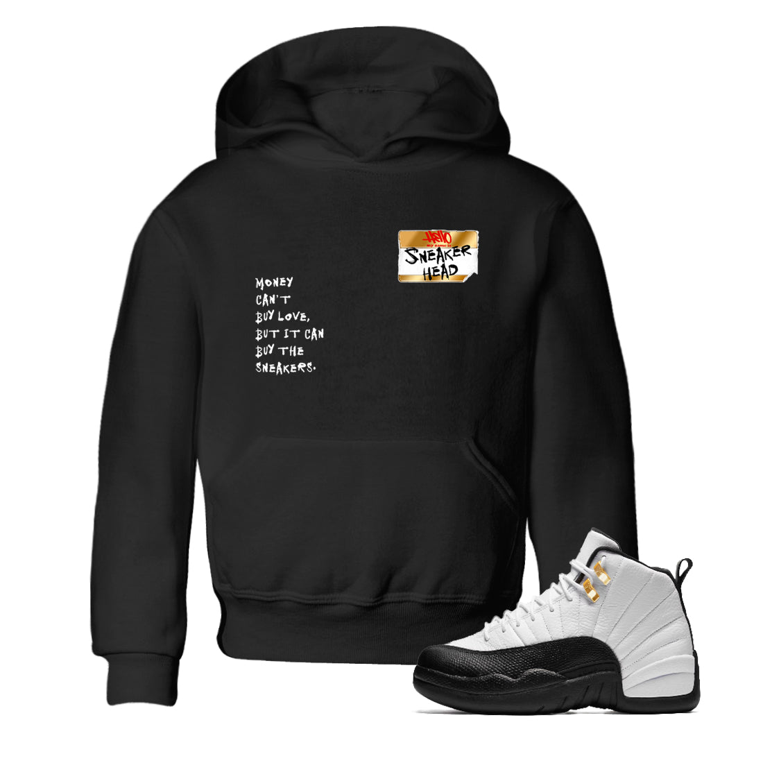 Sneaker match tees – Sneaker Tees To Match Air Jordan 12 Taxi Shoes – Sneakerhead Badge Kids T-Shirt Black 1