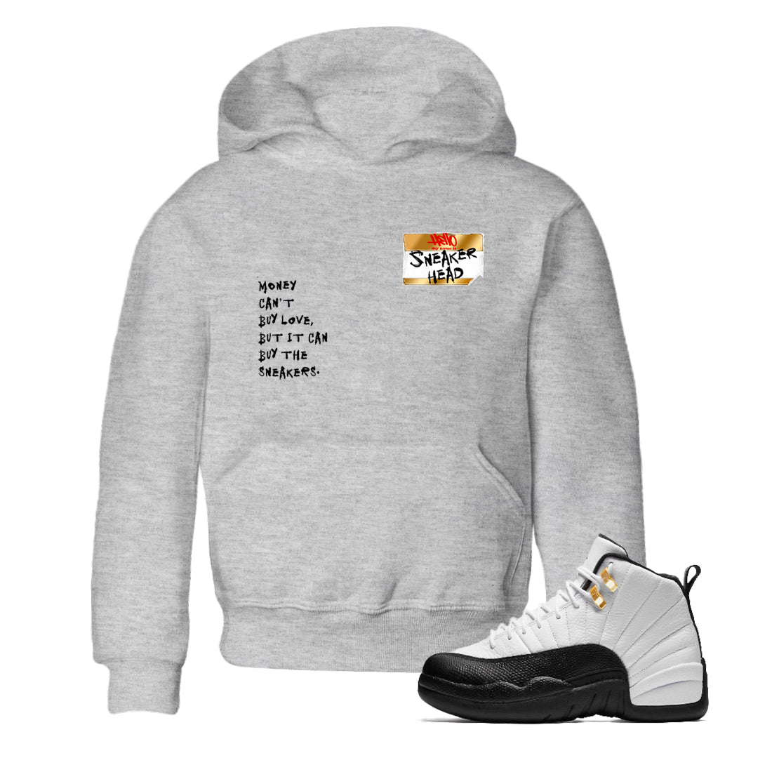 Sneaker match tees – Sneaker Tees To Match Air Jordan 12 Taxi Shoes – Sneakerhead Badge Kids T-Shirt Heather Grey 1