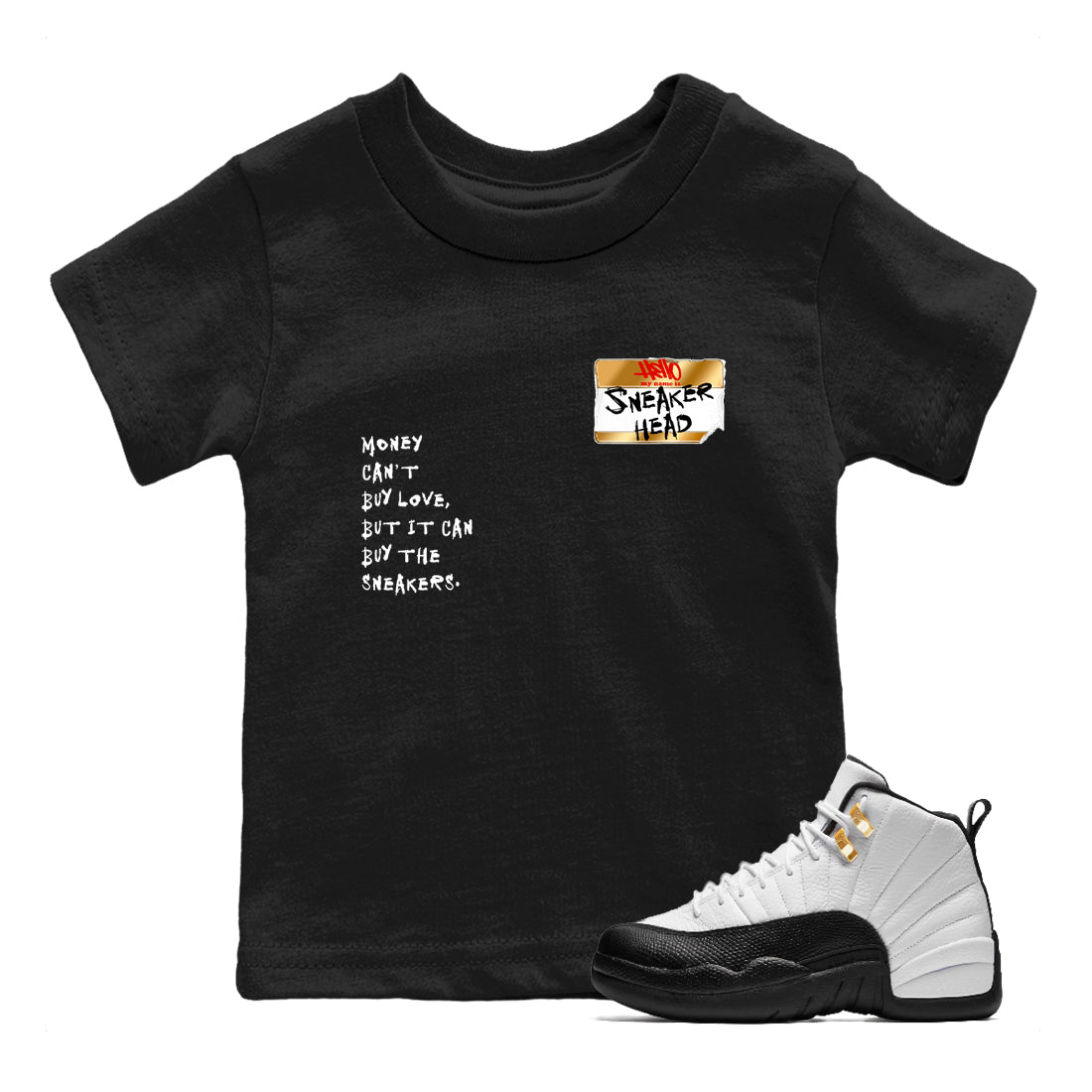 Sneaker match tees – Sneaker Tees To Match Air Jordan 12 Taxi Shoes – Sneakerhead Badge Kids T-Shirt Black 1