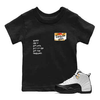 Sneaker match tees – Sneaker Tees To Match Air Jordan 12 Taxi Shoes – Sneakerhead Badge Kids T-Shirt Black 1
