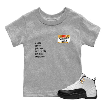 Sneaker match tees – Sneaker Tees To Match Air Jordan 12 Taxi Shoes – Sneakerhead Badge Kids T-Shirt Heather Grey 1