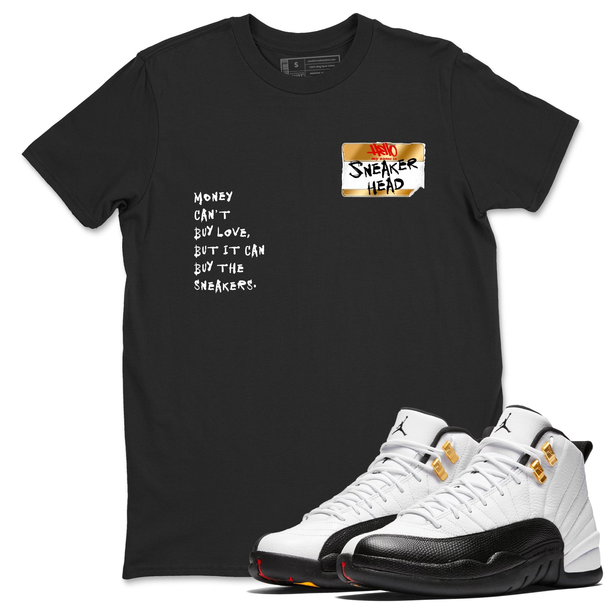 Sneaker match tees – Sneaker Tees To Match Air Jordan 12 Taxi Shoes – Sneakerhead Badge Tee Black 1