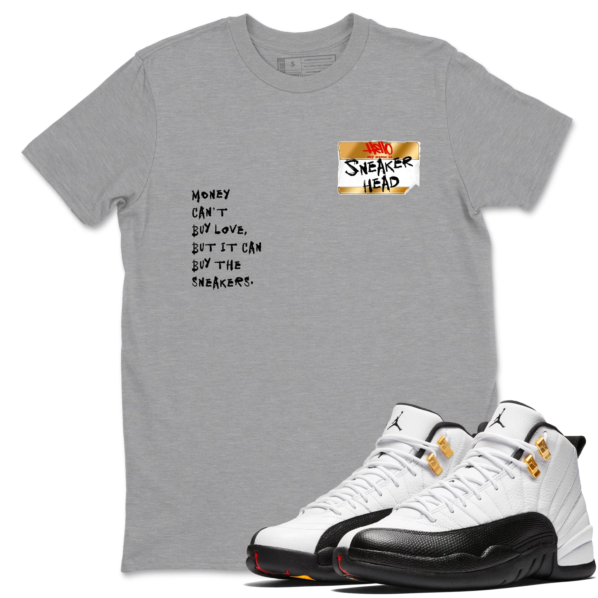 Sneaker match tees – Sneaker Tees To Match Air Jordan 12 Taxi Shoes – Sneakerhead Badge Tee Heather Grey 1