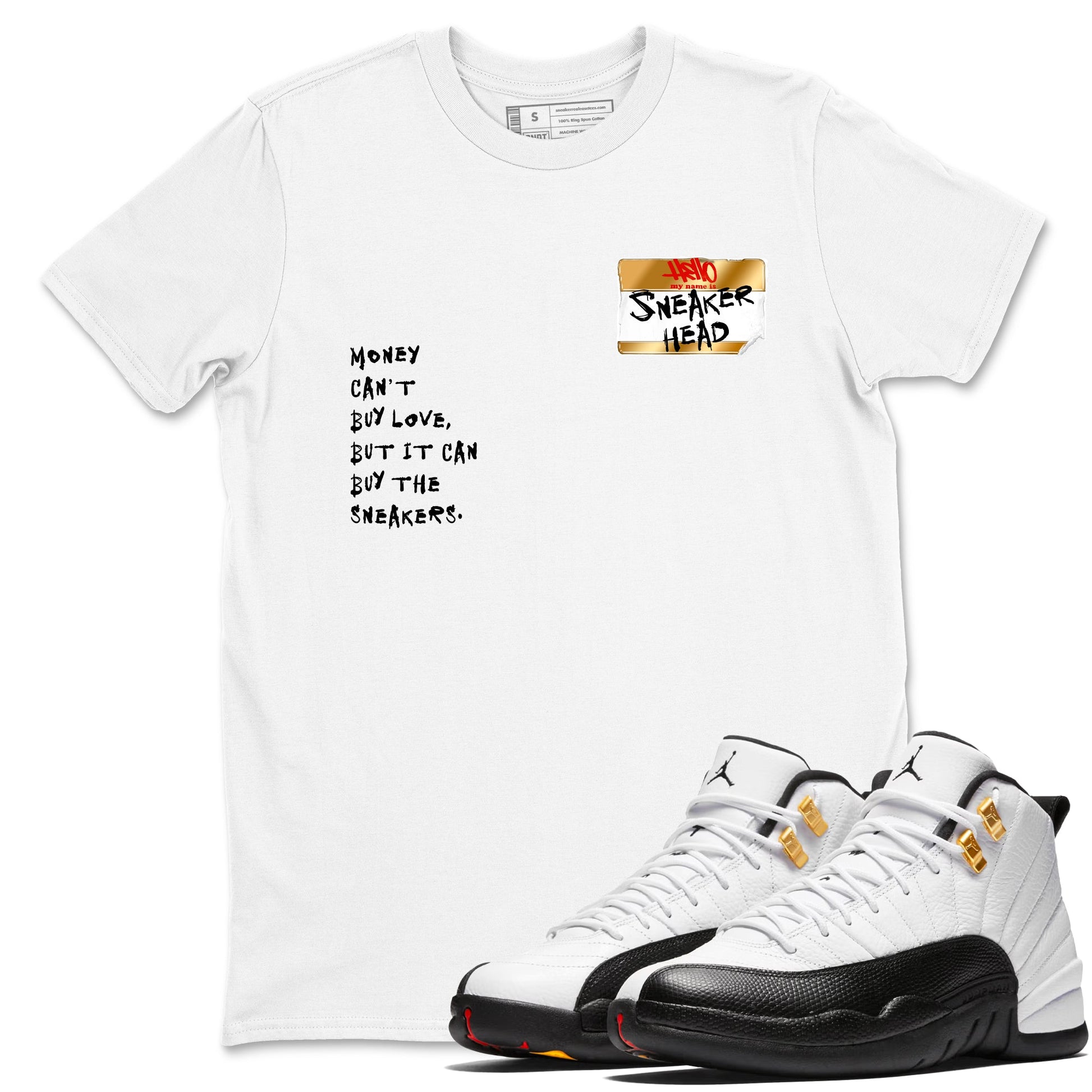 Sneaker match tees – Sneaker Tees To Match Air Jordan 12 Taxi Shoes – Sneakerhead Badge Tee White 1