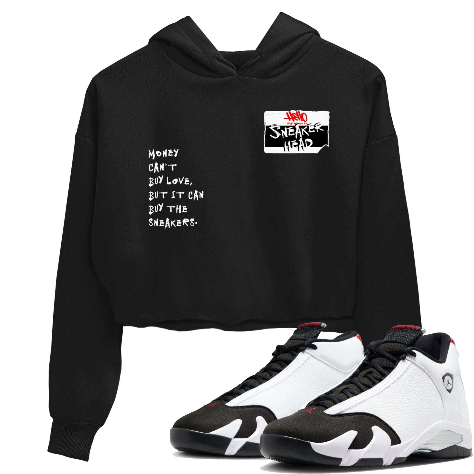 Air Jordan 14 Black Toe t shirts to match sneakers Sneakerhead Badge sneaker match tees 14s Black Toe sneaker match tee SNRT Sneaker Tees unisex cotton Black 1 crop tee