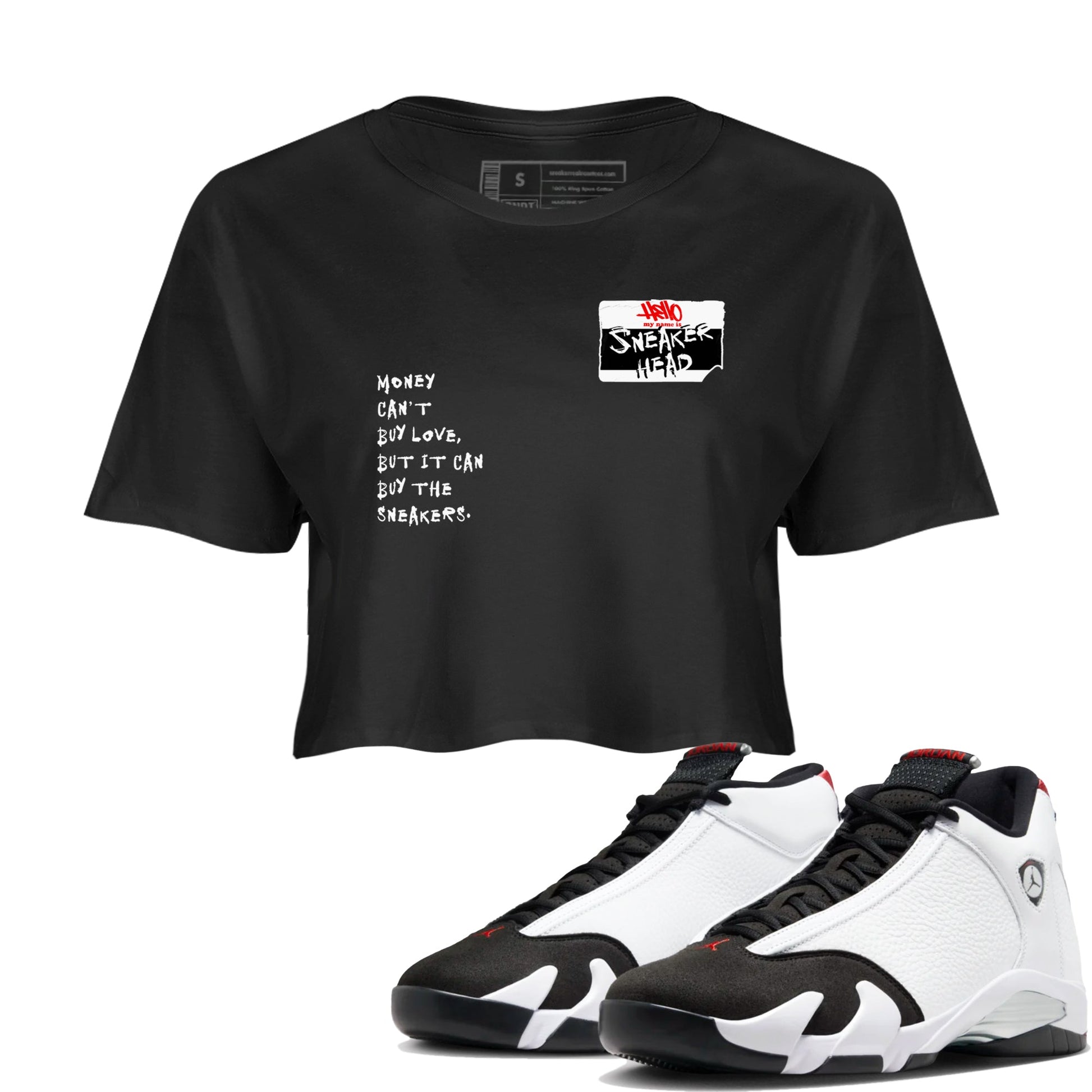 Air Jordan 14 Black Toe t shirts to match sneakers Sneakerhead Badge sneaker match tees 14s Black Toe sneaker match tee SNRT Sneaker Tees unisex cotton Black 1 crop tee
