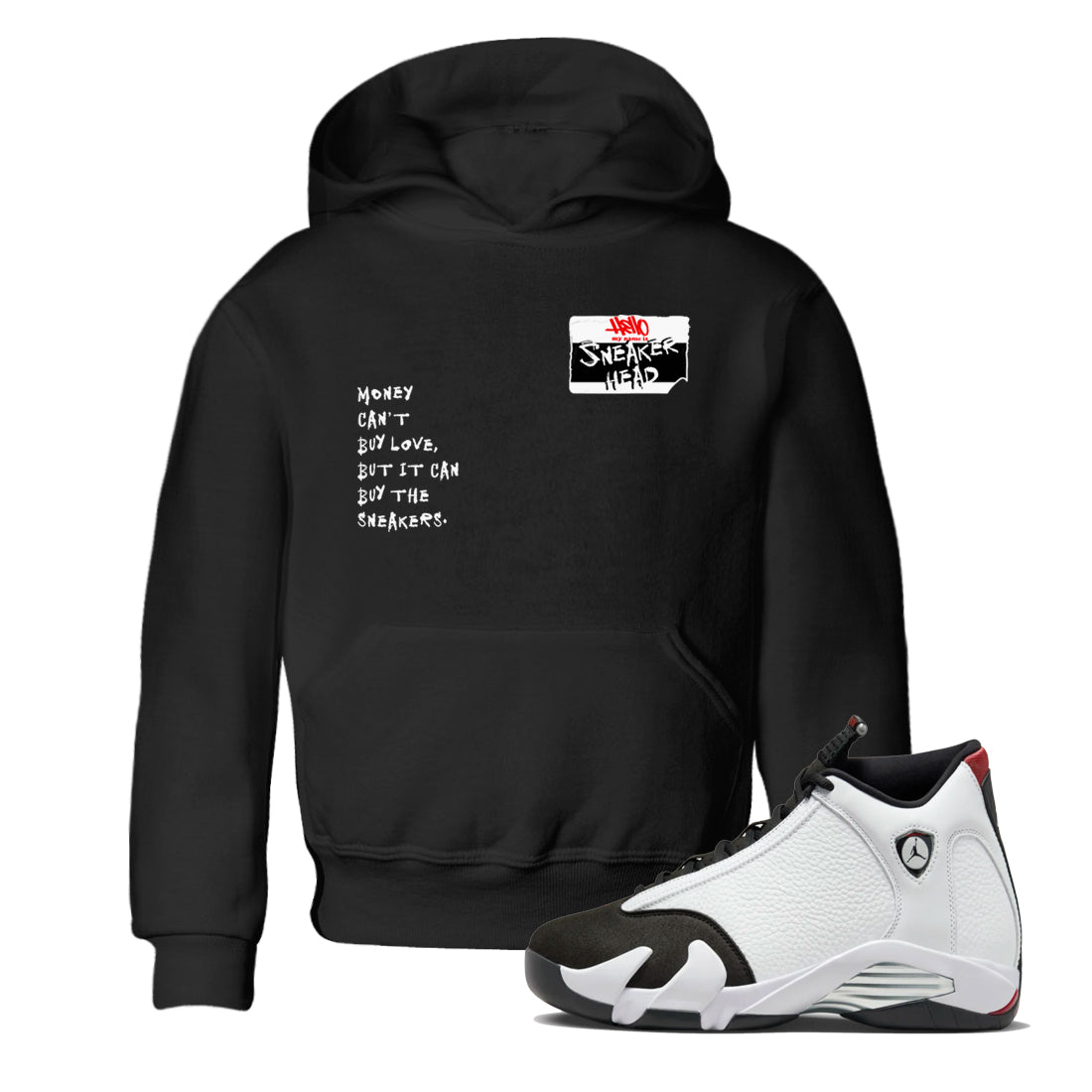 Air Jordan 14 Black Toe t shirts to match sneakers Sneakerhead Badge sneaker match tees 14s Black Toe sneaker match tee SNRT Sneaker Tees Youth Baby Black 1 tee