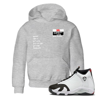 Air Jordan 14 Black Toe t shirts to match sneakers Sneakerhead Badge sneaker match tees 14s Black Toe sneaker match tee SNRT Sneaker Tees Youth Baby Heather Grey 1 tee