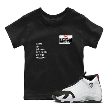 Air Jordan 14 Black Toe t shirts to match sneakers Sneakerhead Badge sneaker match tees 14s Black Toe sneaker match tee SNRT Sneaker Tees Youth Baby Black 1 tee