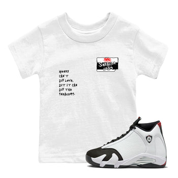 Air Jordan 14 Black Toe t shirts to match sneakers Sneakerhead Badge sneaker match tees 14s Black Toe sneaker match tee SNRT Sneaker Tees Youth Baby White 1 tee