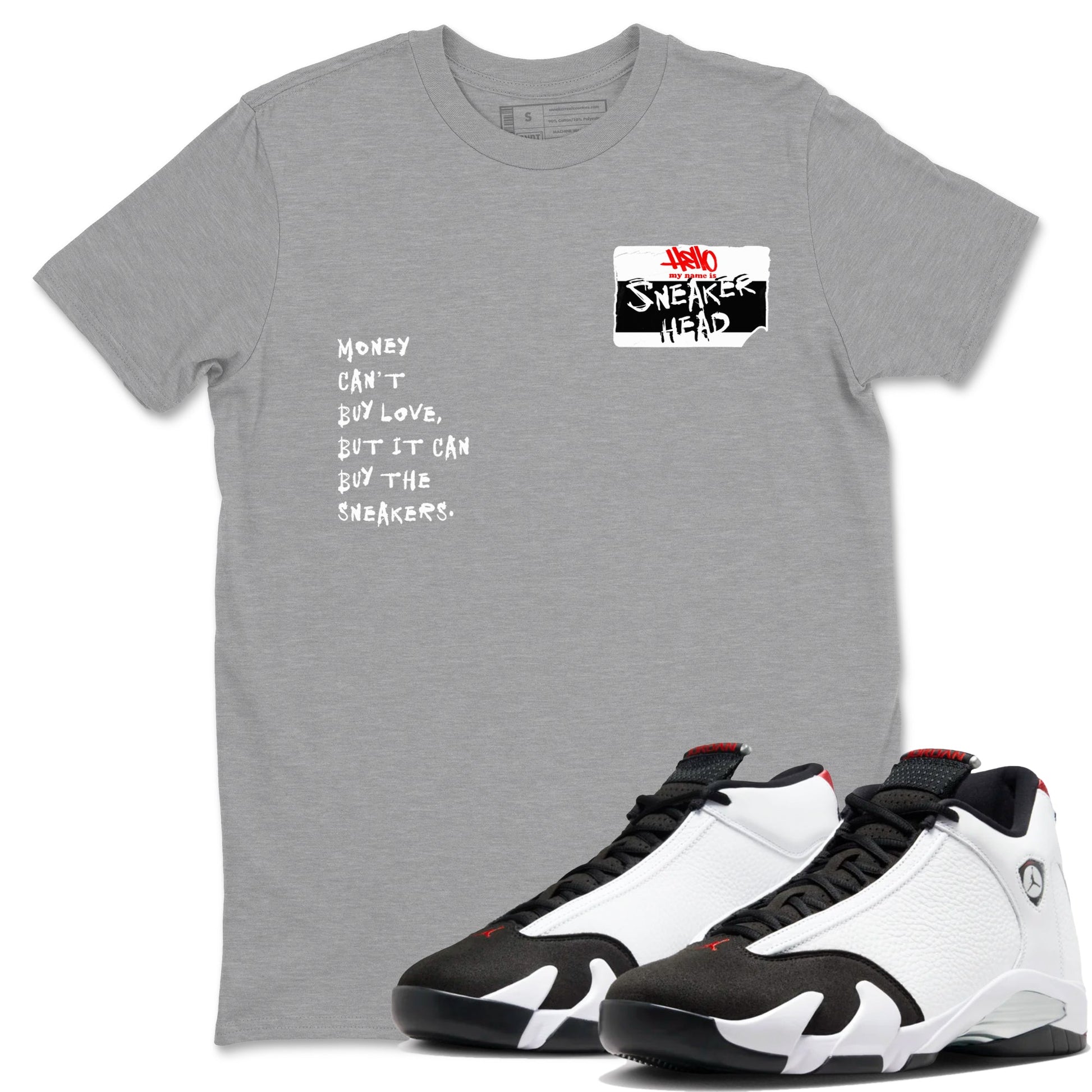 Air Jordan 14 Black Toe t shirts to match sneakers Sneakerhead Badge sneaker match tees 14s Black Toe sneaker match tee SNRT Sneaker Tees unisex cotton Heather Grey 1 shirts