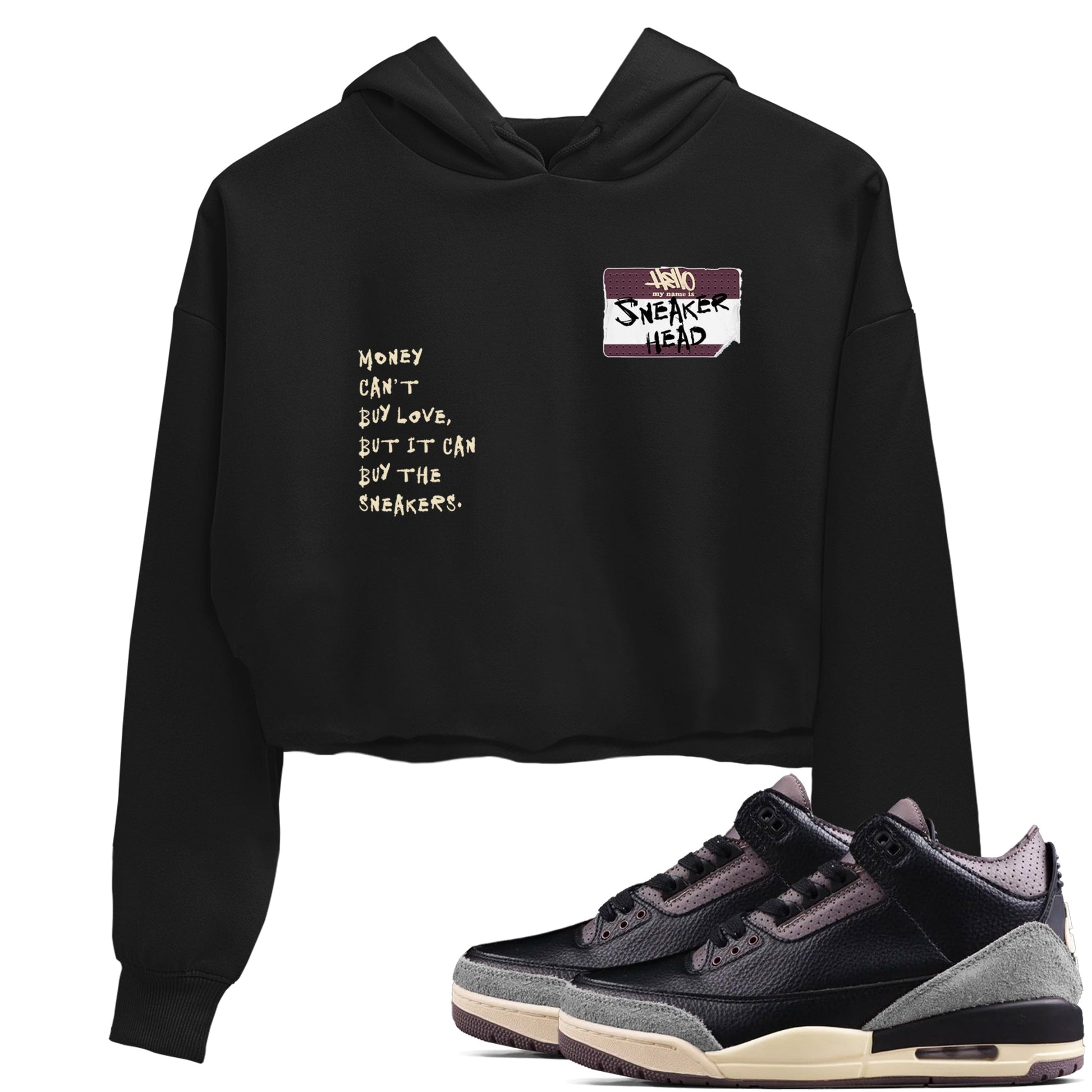 3s A Ma Maniere x Black shirts to match jordans Sneakerhead Badge sneaker match tees Air Jordan 3 A Ma Maniere x Black SNRT Sneaker Tees streetwear brand Black 1 crop tee