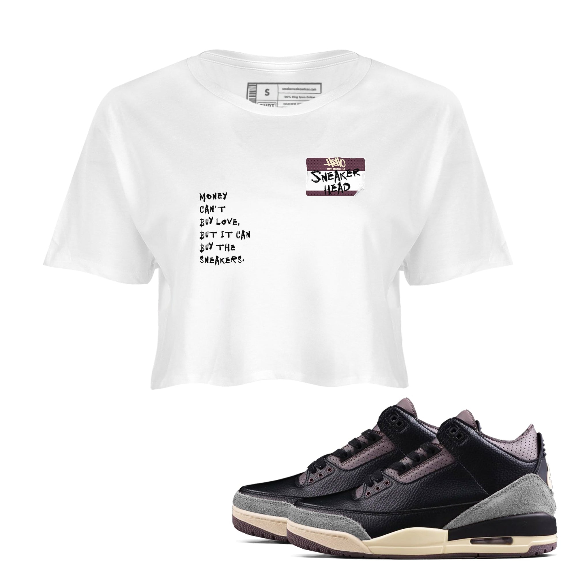 3s A Ma Maniere x Black shirts to match jordans Sneakerhead Badge sneaker match tees Air Jordan 3 A Ma Maniere x Black SNRT Sneaker Tees streetwear brand White 1 crop tee
