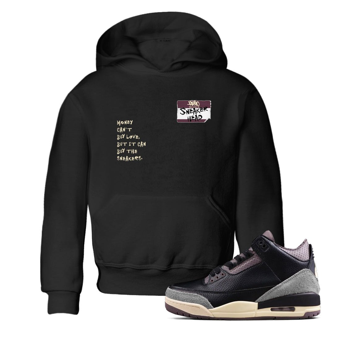3s A Ma Maniere x Black shirts to match jordans Sneakerhead Badge sneaker match tees Air Jordan 3 A Ma Maniere x Black SNRT Sneaker Tees streetwear brand Baby and Youth Black 1 cotton tee