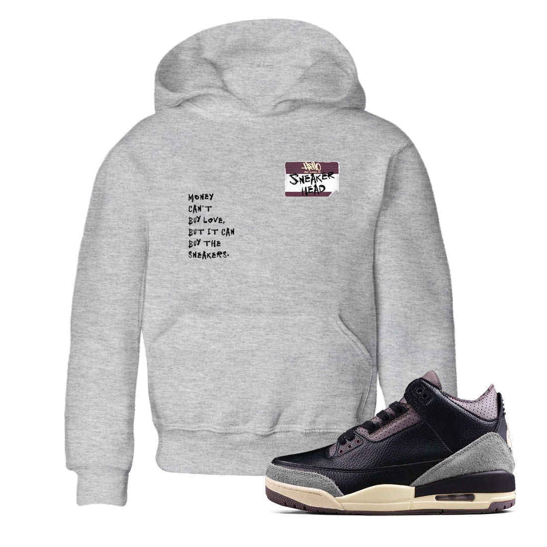 3s A Ma Maniere x Black shirts to match jordans Sneakerhead Badge sneaker match tees Air Jordan 3 A Ma Maniere x Black SNRT Sneaker Tees streetwear brand Baby and Youth Heather Grey 1 cotton tee