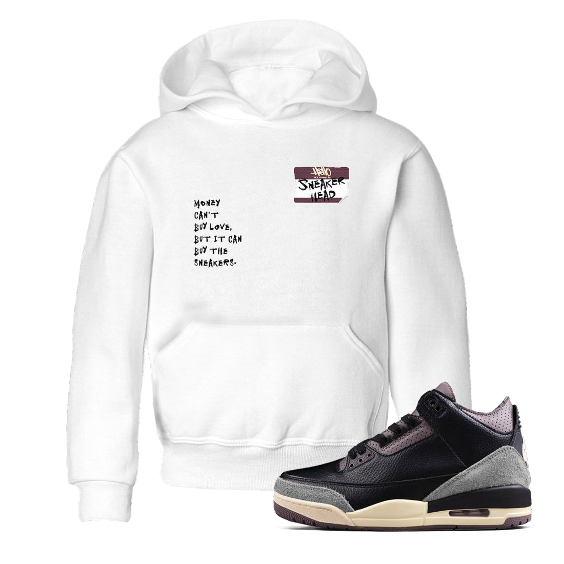 3s A Ma Maniere x Black shirts to match jordans Sneakerhead Badge sneaker match tees Air Jordan 3 A Ma Maniere x Black SNRT Sneaker Tees streetwear brand Baby and Youth White 1 cotton tee