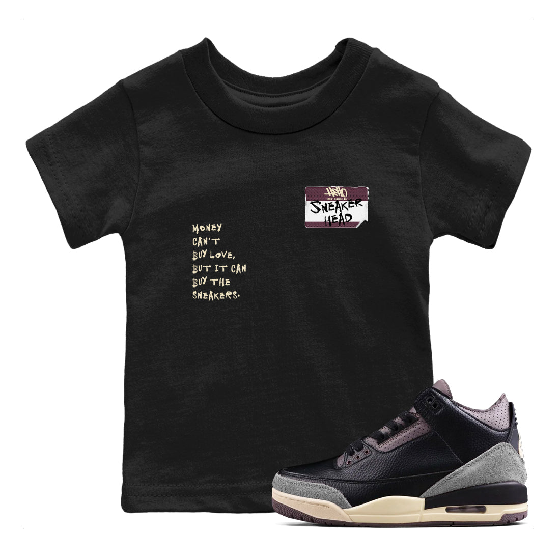 3s A Ma Maniere x Black shirts to match jordans Sneakerhead Badge sneaker match tees Air Jordan 3 A Ma Maniere x Black SNRT Sneaker Tees streetwear brand Baby and Youth Black 1 cotton tee