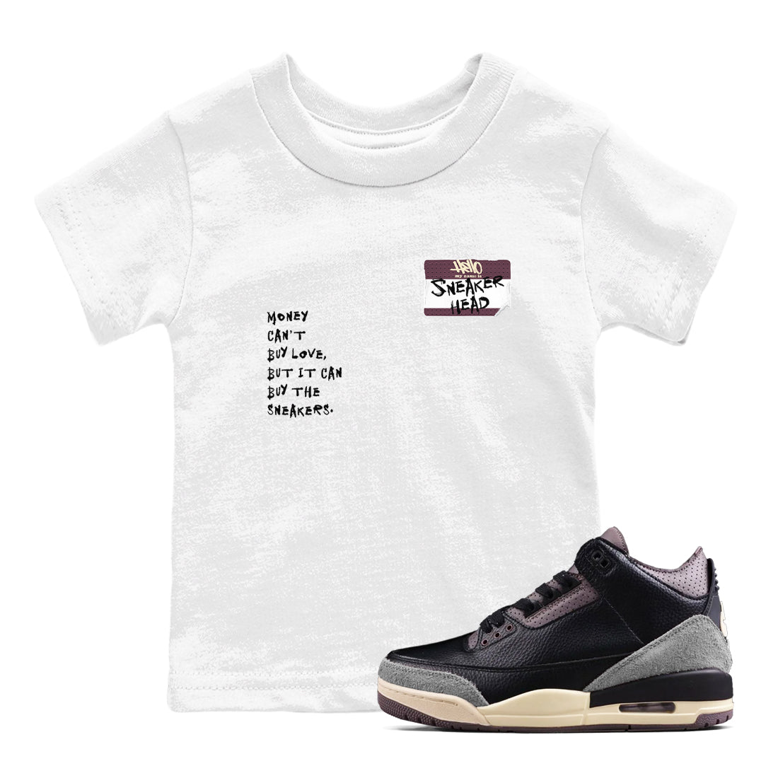 3s A Ma Maniere x Black shirts to match jordans Sneakerhead Badge sneaker match tees Air Jordan 3 A Ma Maniere x Black SNRT Sneaker Tees streetwear brand Baby and Youth White 1 cotton tee