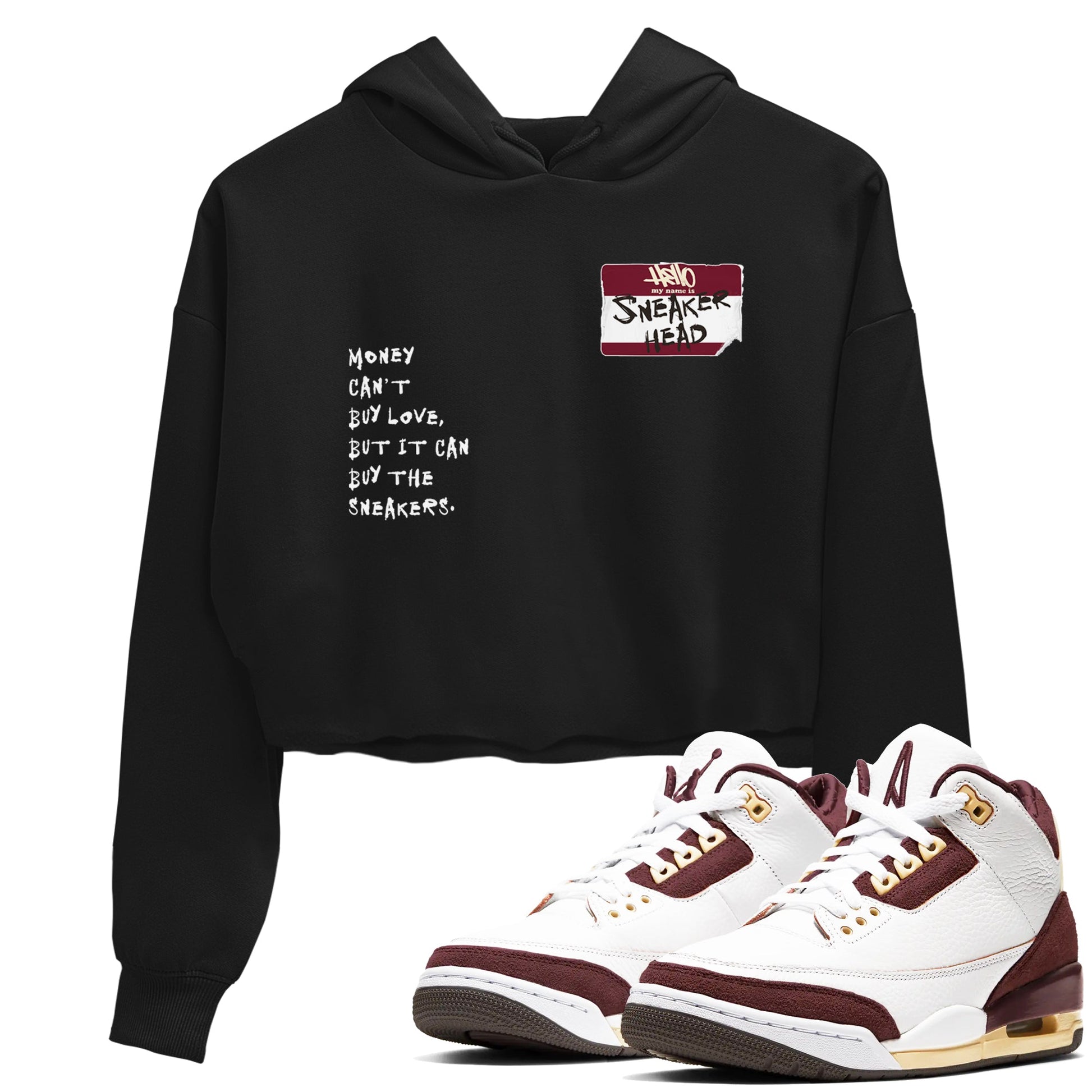 A Ma Maniére x Air Jordan 3 "Burgundy Crush" to match jordans Sneakerhead Badge sneaker match tees Air Jordan 3 A Ma Maniere x Burgundy Crush SNRT Sneaker Tees streetwear brand Black 1 crop tee