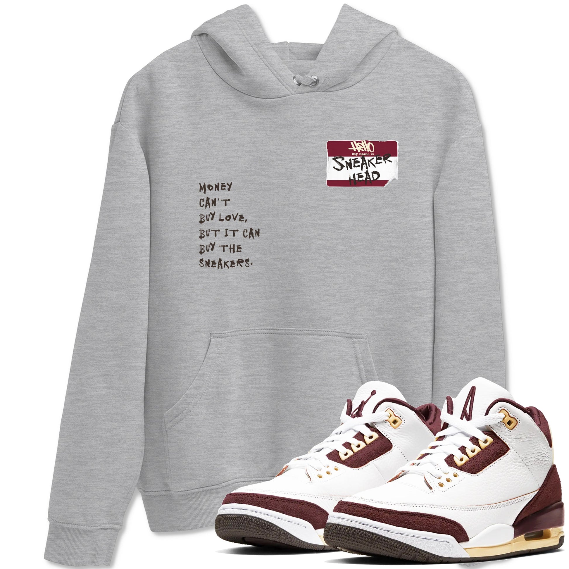 A Ma Maniére x Air Jordan 3 "Burgundy Crush" to match jordans Sneakerhead Badge sneaker match tees Air Jordan 3 A Ma Maniere x Burgundy Crush SNRT Sneaker Tees streetwear brand Heather Grey 1 unisex cotton tee