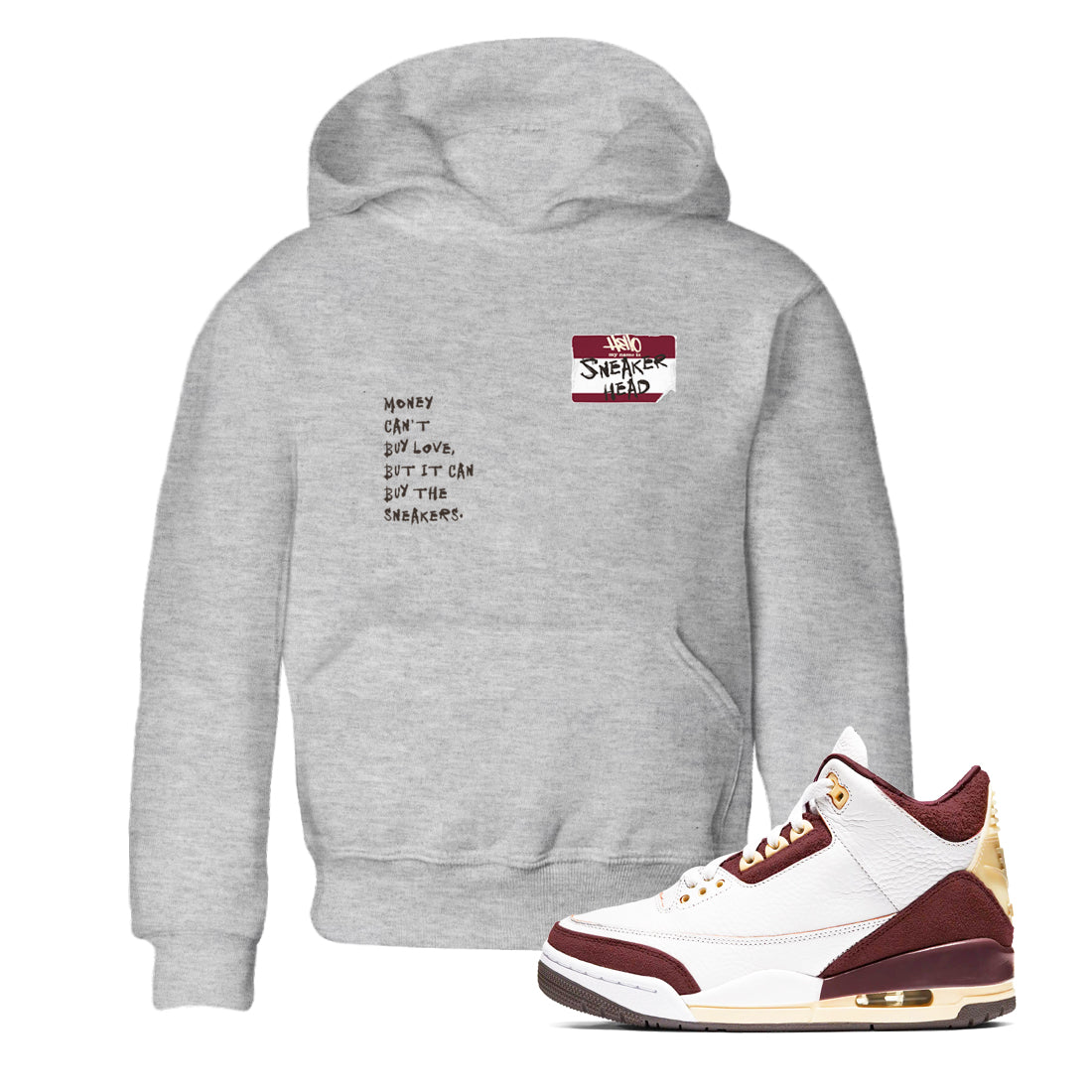 A Ma Maniére x Air Jordan 3 "Burgundy Crush" to match jordans Sneakerhead Badge sneaker match tees Air Jordan 3 A Ma Maniere x Burgundy Crush SNRT Sneaker Tees streetwear brand Baby and Youth Heather Grey 1 cotton tee