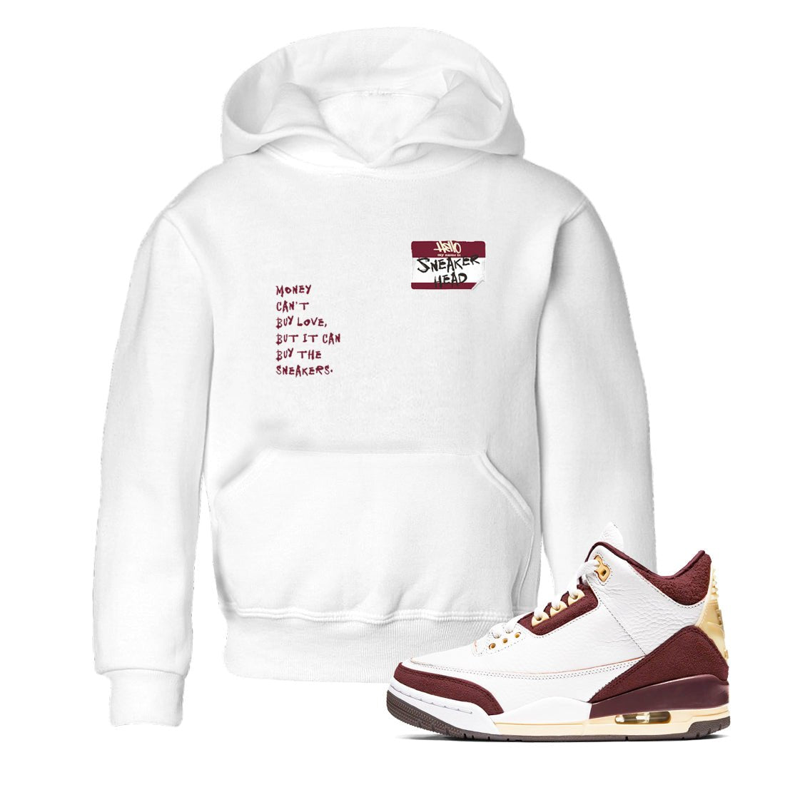 A Ma Maniére x Air Jordan 3 "Burgundy Crush" to match jordans Sneakerhead Badge sneaker match tees Air Jordan 3 A Ma Maniere x Burgundy Crush SNRT Sneaker Tees streetwear brand Baby and Youth White 1 cotton tee