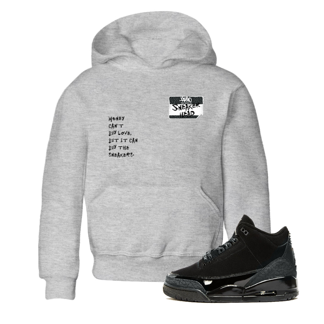 Air Jordan 3 Black Cat shirts to match jordans Sneakerhead Badge sneaker match tees Jordan 3 Retro Black Cat best t shirts to wear with jordans SNRT Sneaker Tees Youth Baby Heather Grey 1 tee