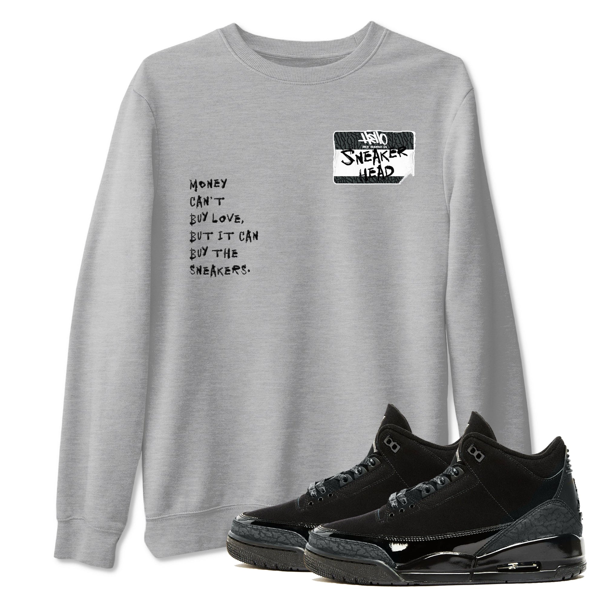 Air Jordan 3 Black Cat shirts to match jordans Sneakerhead Badge sneaker match tees Jordan 3 Retro Black Cat best t shirts to wear with jordans SNRT Sneaker Tees unisex cotton Heather Grey 1 shirts
