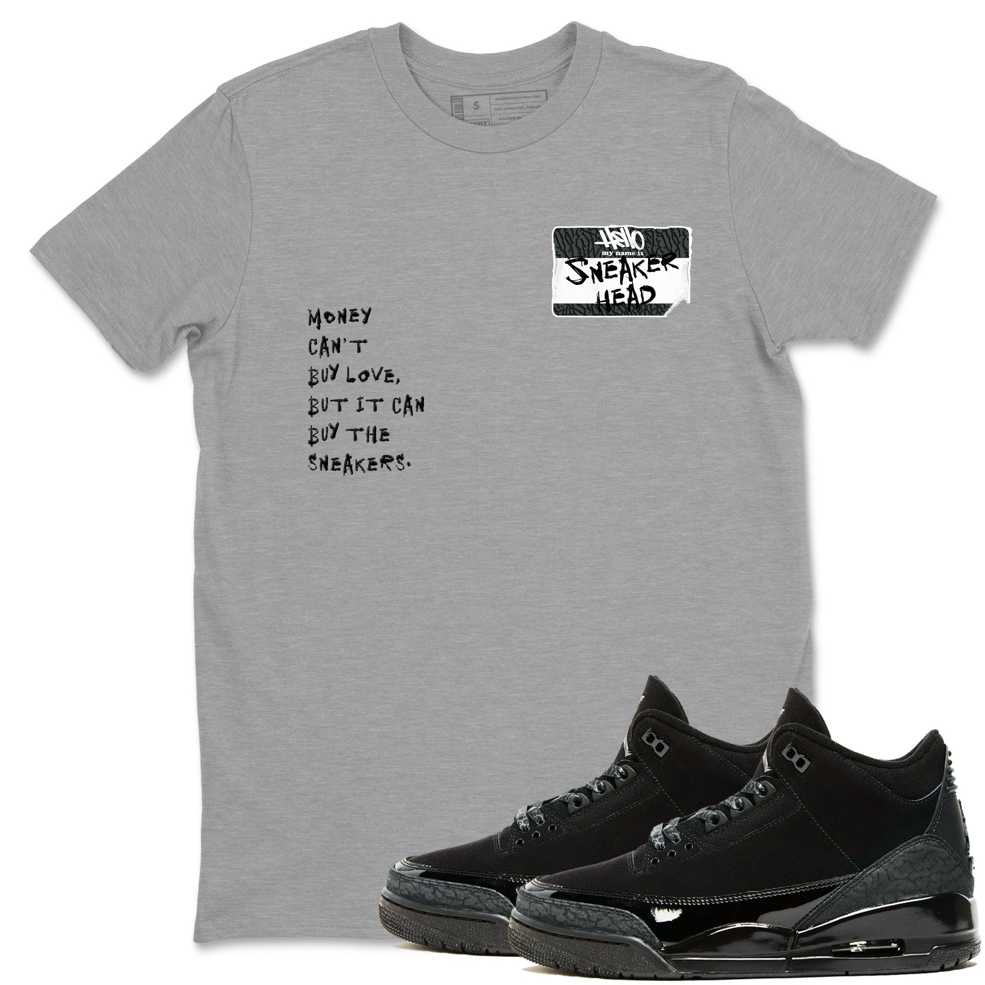Air Jordan 3 Black Cat shirts to match jordans Sneakerhead Badge sneaker match tees Jordan 3 Retro Black Cat best t shirts to wear with jordans SNRT Sneaker Tees unisex cotton Heather Grey 1 shirts
