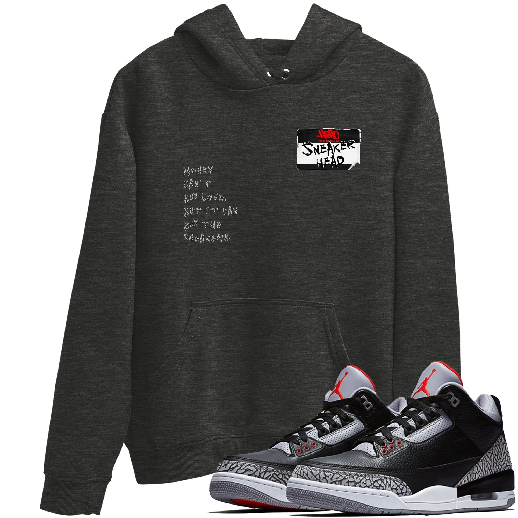 AJ3 Black Cement shirts to match jordans Sneakerhead Badge sneaker match tees Air Jordan 3 Black Cement SNRT Sneaker Tees streetwear brand Charcoal Heather 1 unisex cotton tee