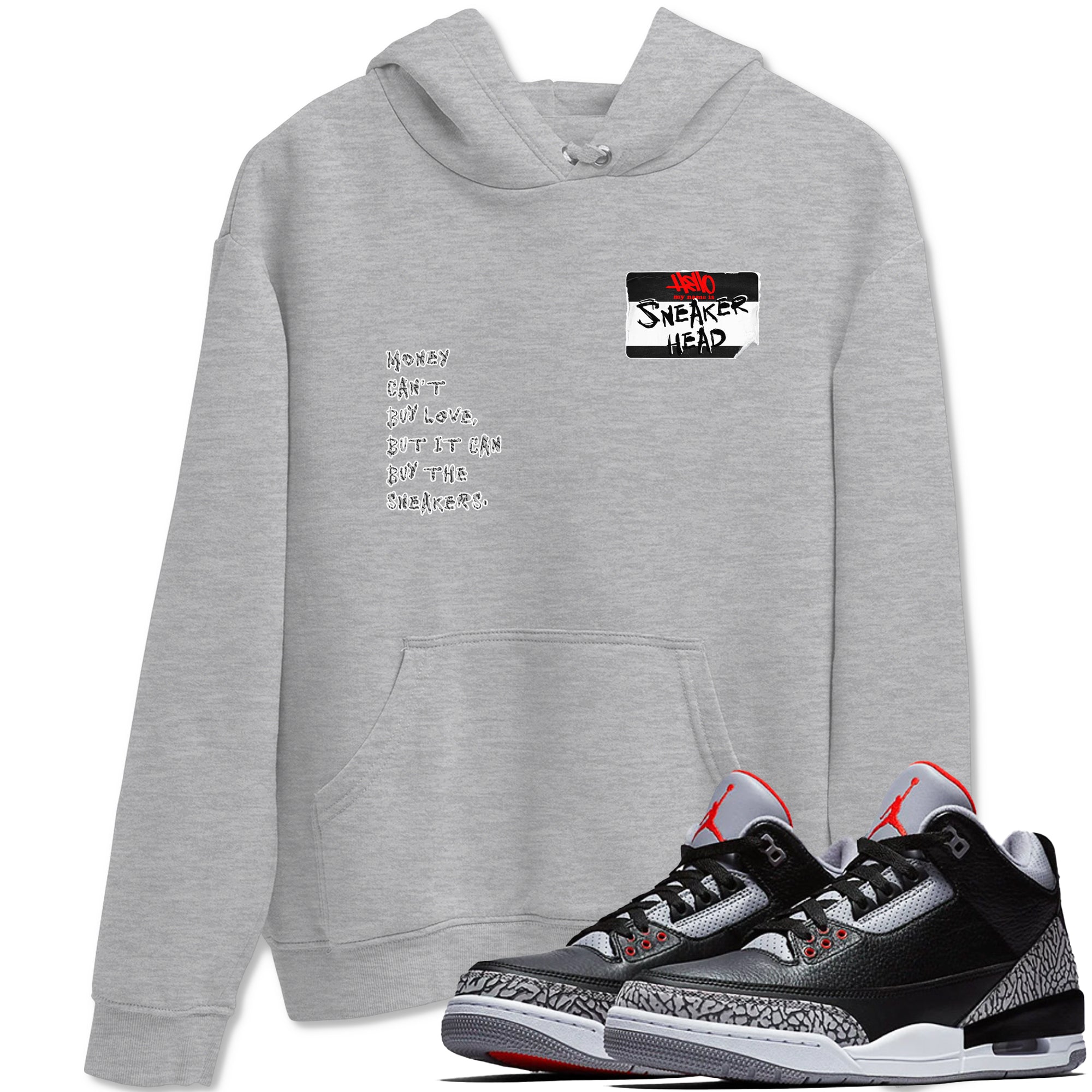 AJ3 Black Cement shirts to match jordans Sneakerhead Badge sneaker match tees Air Jordan 3 Black Cement SNRT Sneaker Tees streetwear brand Heather Grey 1 unisex cotton tee