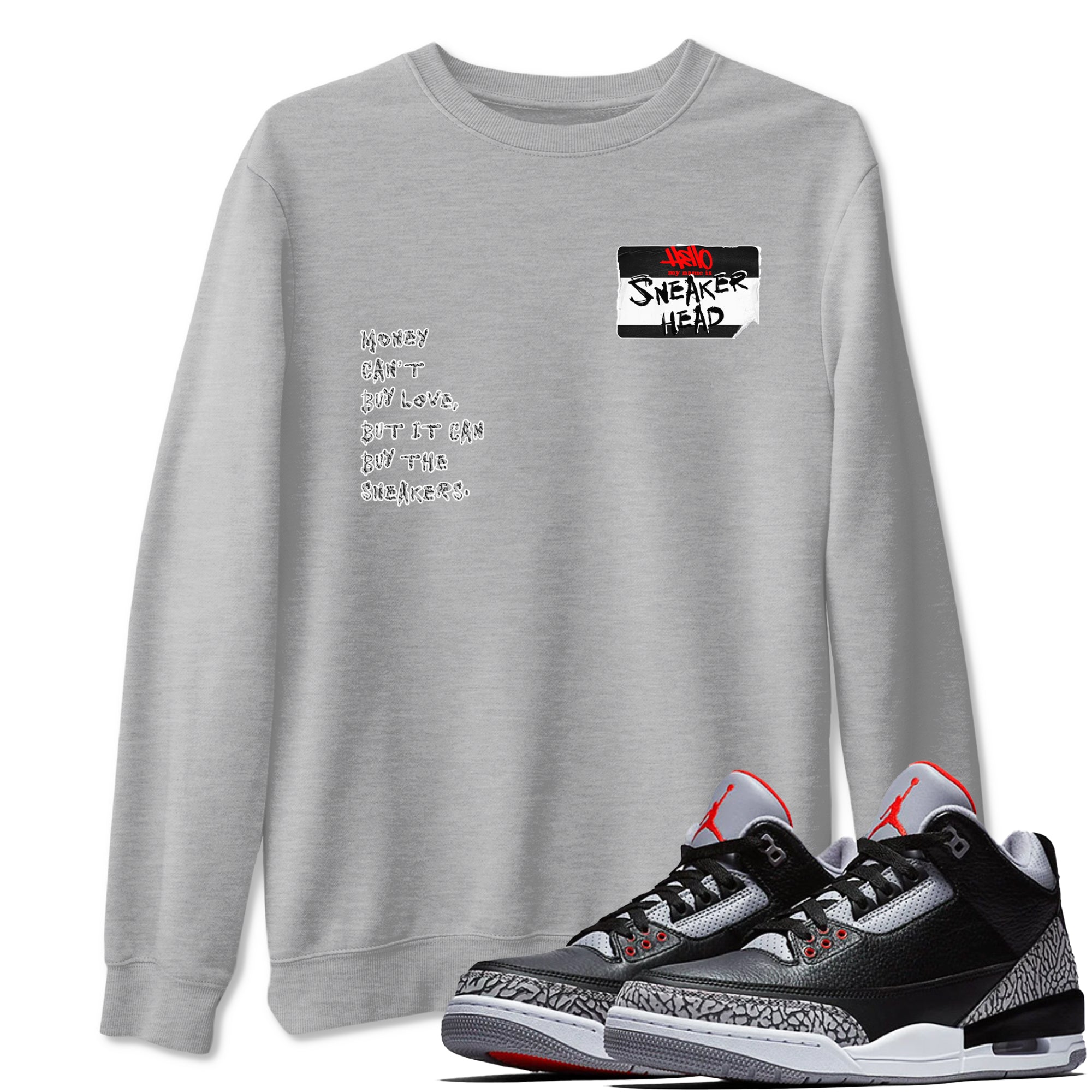 AJ3 Black Cement shirts to match jordans Sneakerhead Badge sneaker match tees Air Jordan 3 Black Cement SNRT Sneaker Tees streetwear brand Heather Grey 1 unisex cotton tee