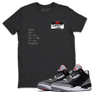 AJ3 Black Cement shirts to match jordans Sneakerhead Badge sneaker match tees Air Jordan 3 Black Cement SNRT Sneaker Tees streetwear brand Charcoal Heather 1 unisex cotton tee