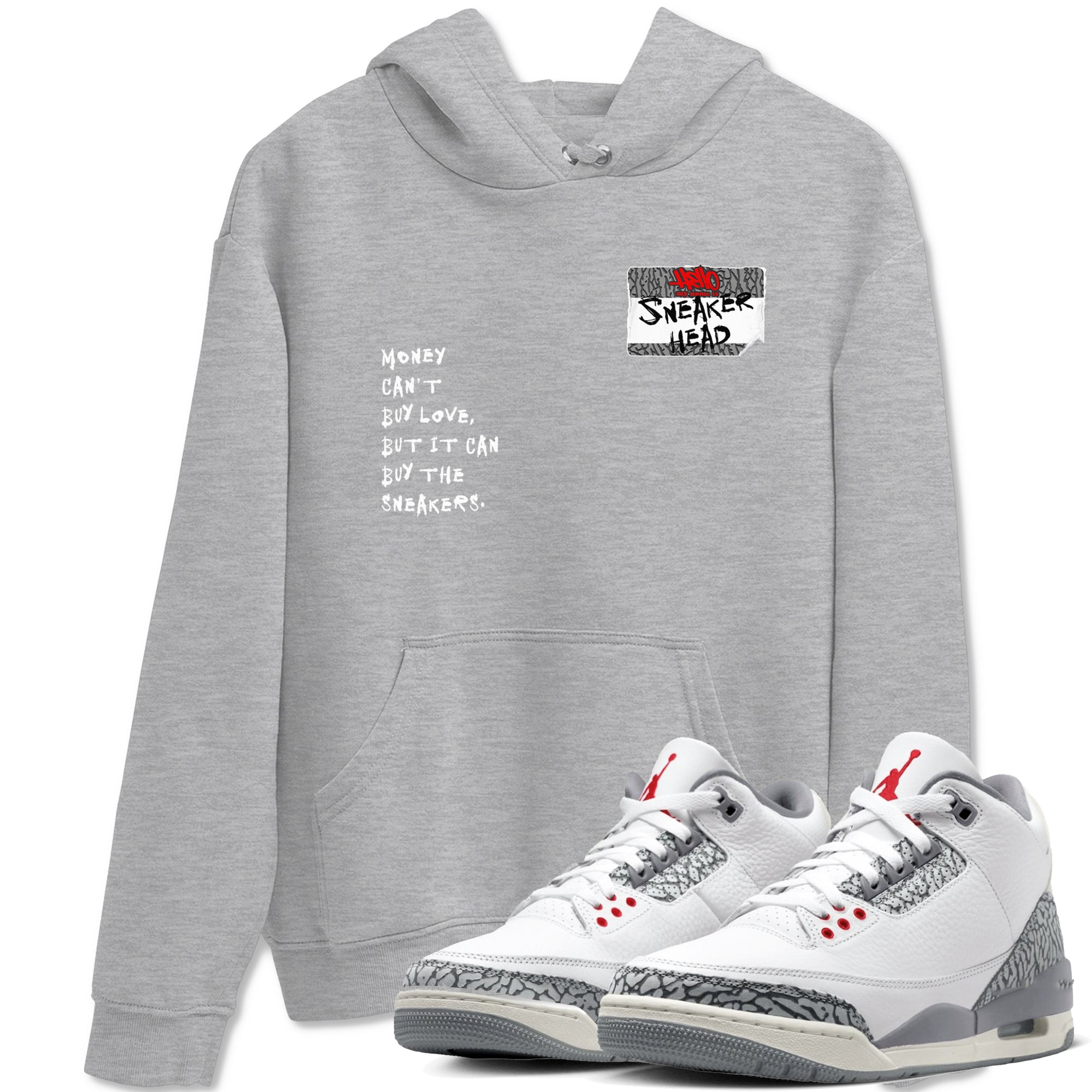 3s Cement Grey shirts to match jordans Sneakerhead Badge sneaker match tees Air Jordan 3 Cement Grey SNRT Sneaker Tees streetwear brand Heather Grey 1 unisex cotton tee