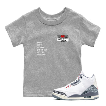 3s Cement Grey shirts to match jordans Sneakerhead Badge sneaker match tees Air Jordan 3 Cement Grey SNRT Sneaker Tees streetwear brand Baby and Youth Heather Grey 1 cotton tee