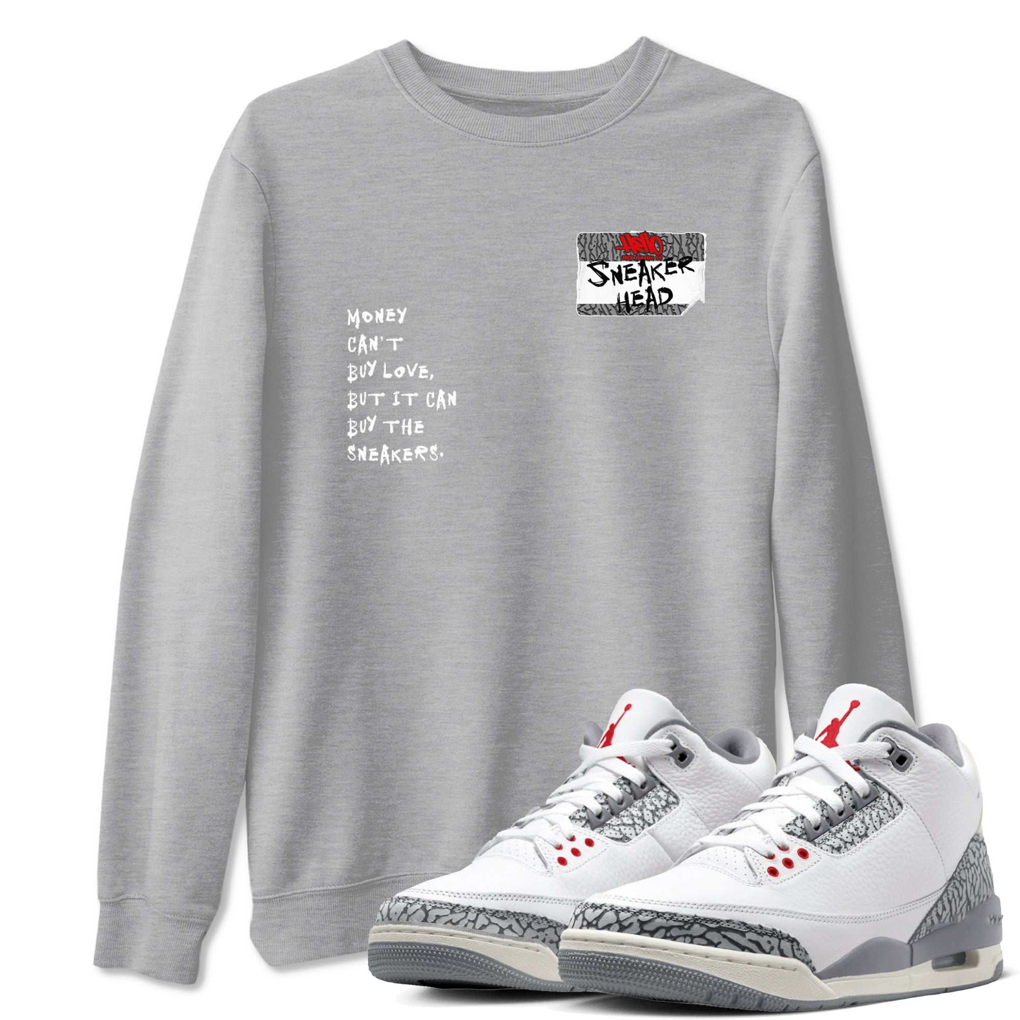 3s Cement Grey shirts to match jordans Sneakerhead Badge sneaker match tees Air Jordan 3 Cement Grey SNRT Sneaker Tees streetwear brand Heather Grey 1 unisex cotton tee
