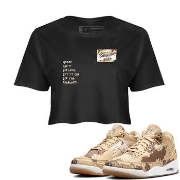 3s Desert Camo shirts to match jordans Sneakerhead Badge sneaker match tees Air Jordan 3 Desert Camo SNRT Sneaker Tees streetwear brand Black 1 crop tee