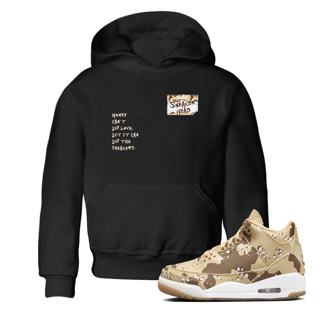 3s Desert Camo shirts to match jordans Sneakerhead Badge sneaker match tees Air Jordan 3 Desert Camo SNRT Sneaker Tees streetwear brand Baby and Youth Black 1 cotton tee