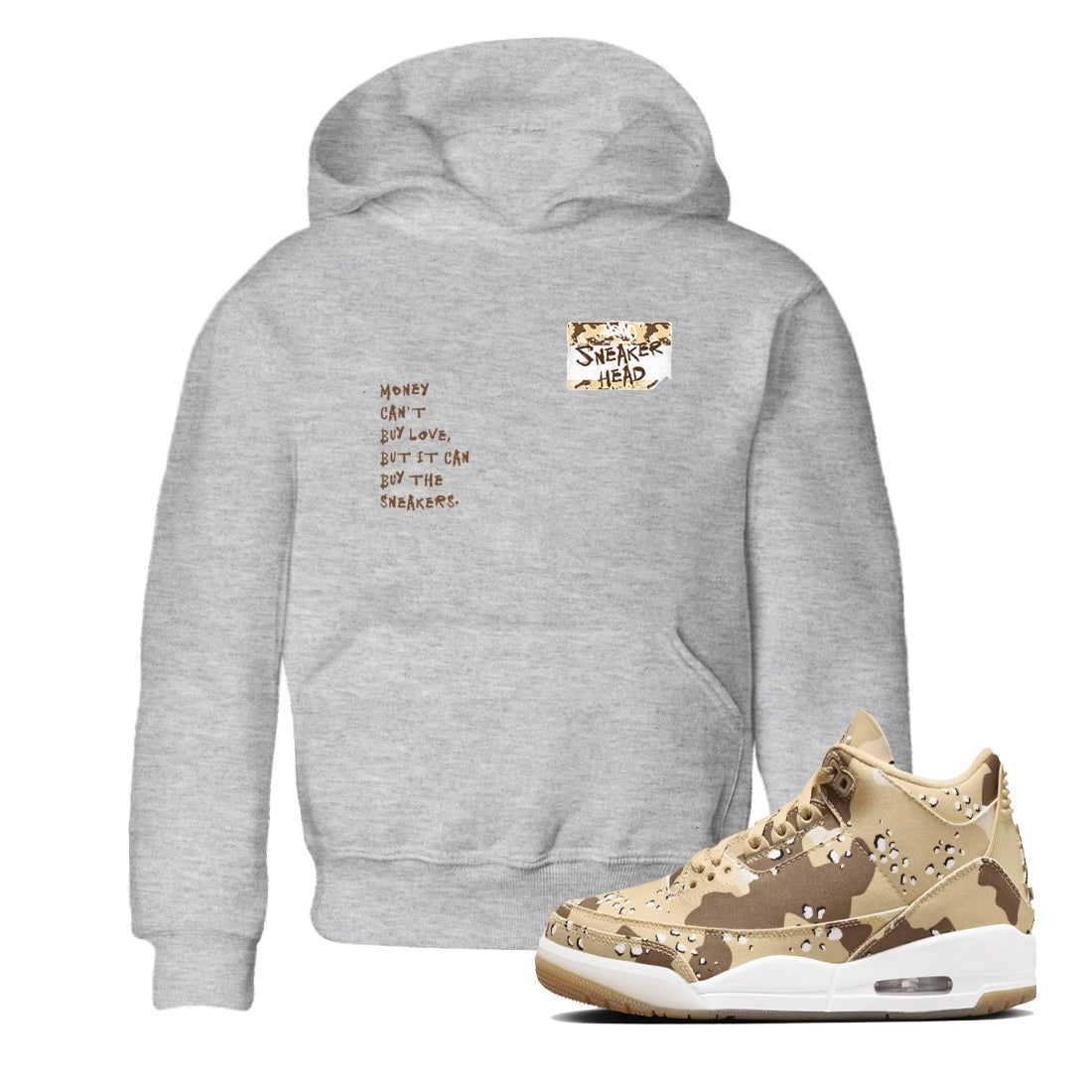 3s Desert Camo shirts to match jordans Sneakerhead Badge sneaker match tees Air Jordan 3 Desert Camo SNRT Sneaker Tees streetwear brand Baby and Youth Heather Grey 1 cotton tee