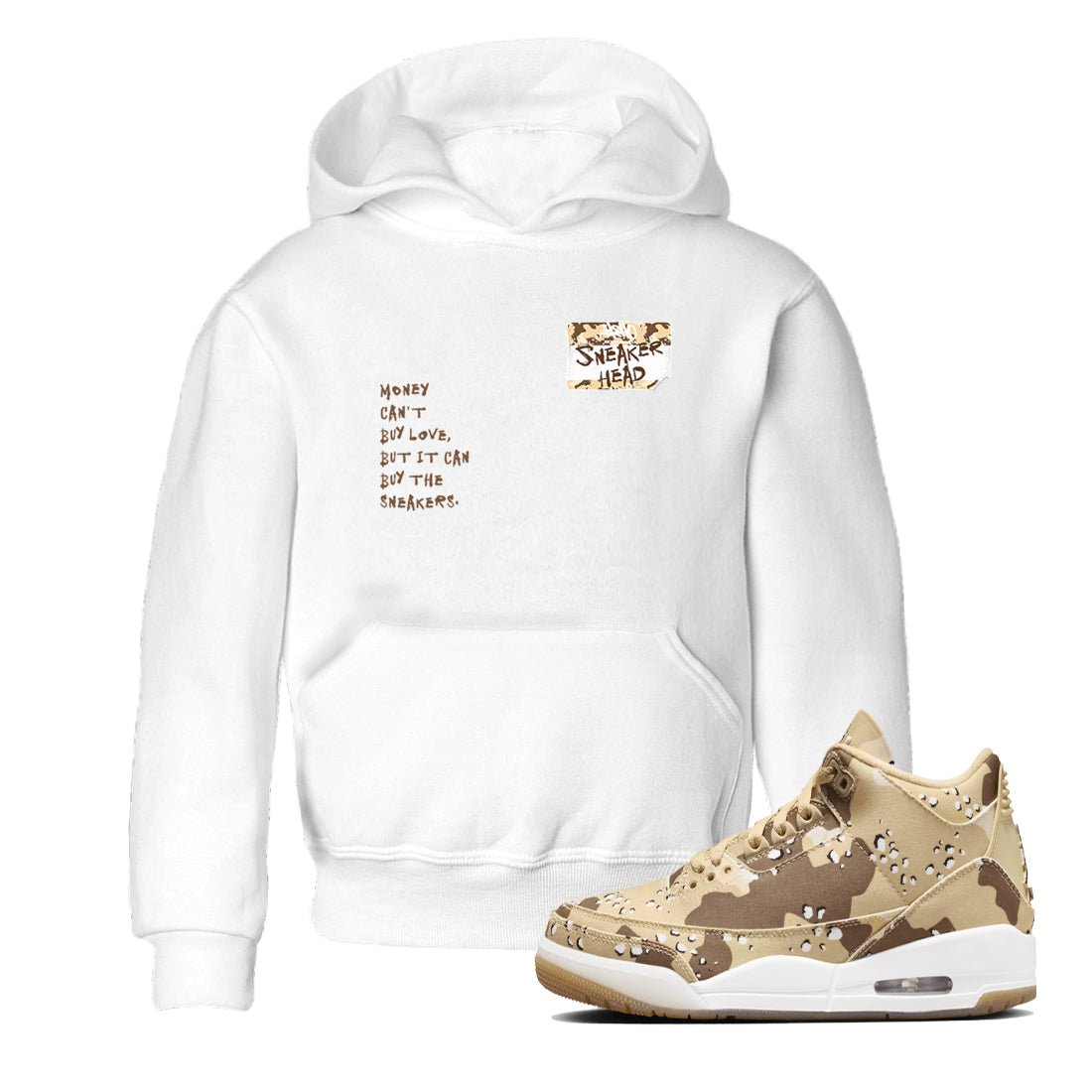 3s Desert Camo shirts to match jordans Sneakerhead Badge sneaker match tees Air Jordan 3 Desert Camo SNRT Sneaker Tees streetwear brand Baby and Youth White 1 cotton tee
