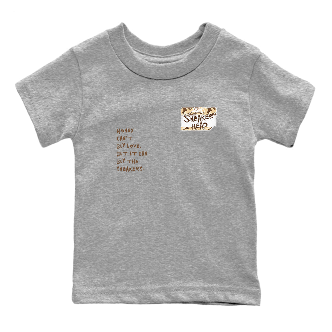 3s Desert Camo shirts to match jordans Sneakerhead Badge sneaker match tees Air Jordan 3 Desert Camo SNRT Sneaker Tees streetwear brand Baby and Youth Heather Grey 2 cotton tee
